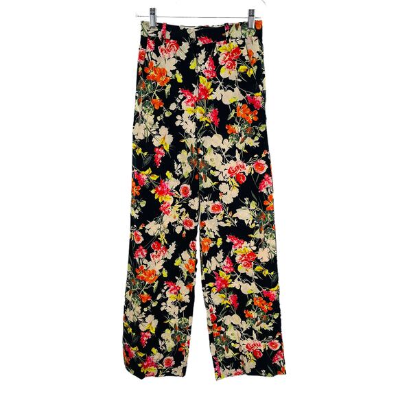 Zara Woman Black Multicolor Floral Cotton Blend Pants Women Sz XS - Picture 2 of 13